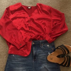 Vintage red silk oversized top